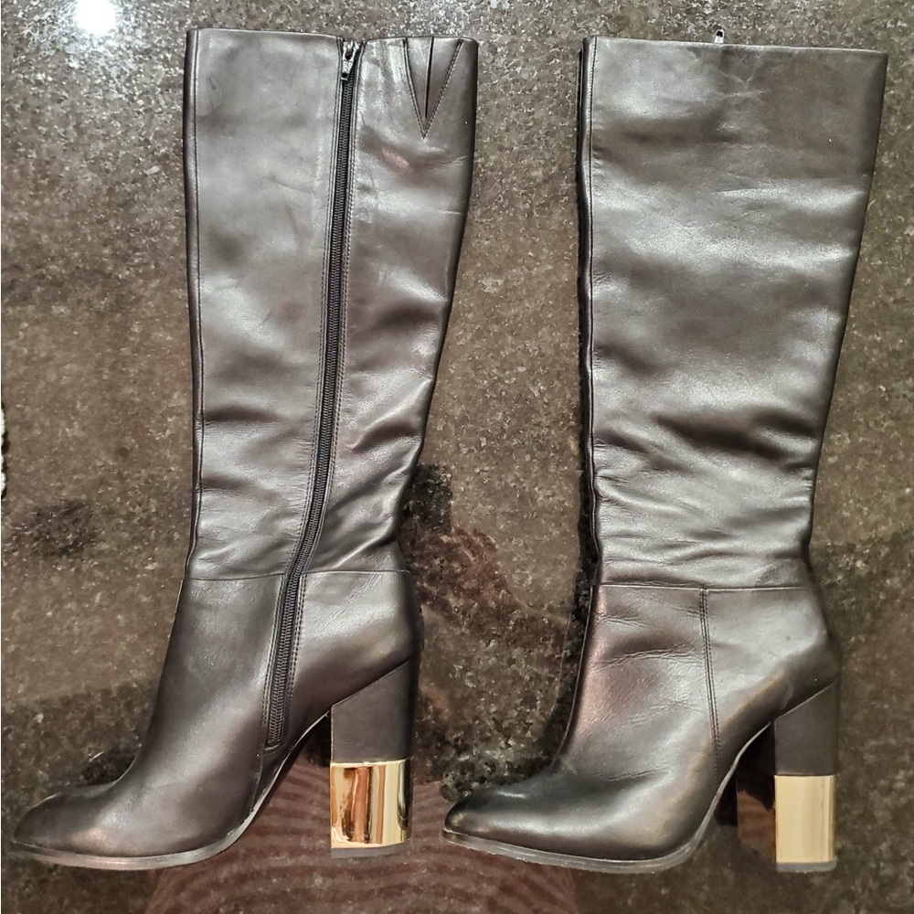 Aldo Black Leather Knee-High Boots Size 8.5